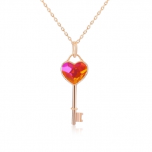 Barbie Romantic Heart-shape Rhinestone Key Pendant S925 Silver Necklace BSXL079