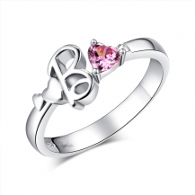 Barbie Romantic Pink Heart-shape Zircon Fashion Letter S925 Silver Ring BSJZ046