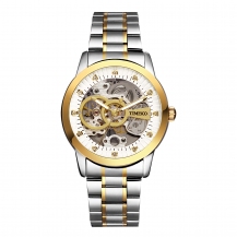 Time100 Fashion Men Skeleton Diamond Stainless Steel Automatic Mechanical Watch with Luminous Hands W60042G