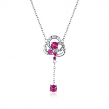 Barbie Elegant Rosy Rhinestone Swarovski Zircon Cutout S925 Silver Chain Necklace BSXL104