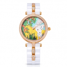 Time100 Womens Fashion Luxury Jewelry Diamond Carving Ceramic Strap 3D Pattern Dial Quartz Watches W50352L