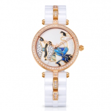 Time100 Womens Fashion Luxury Jewelry Diamond Carving Ceramic Strap 3D Pattern Dial Quartz Watches W50352L