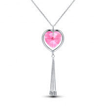Barbie Pink Heart-shape Swarovski Crystal Tassel S925 Silver Necklace BSXL124